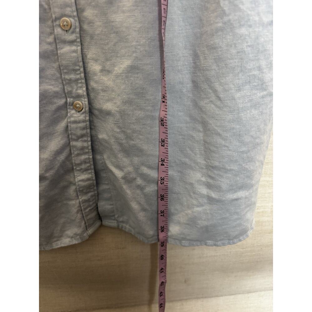 Well Worn Dress XL Linen Blend Aline Relaxed Short Sleeve Blue Button Up Knee - Picture 6 of 8